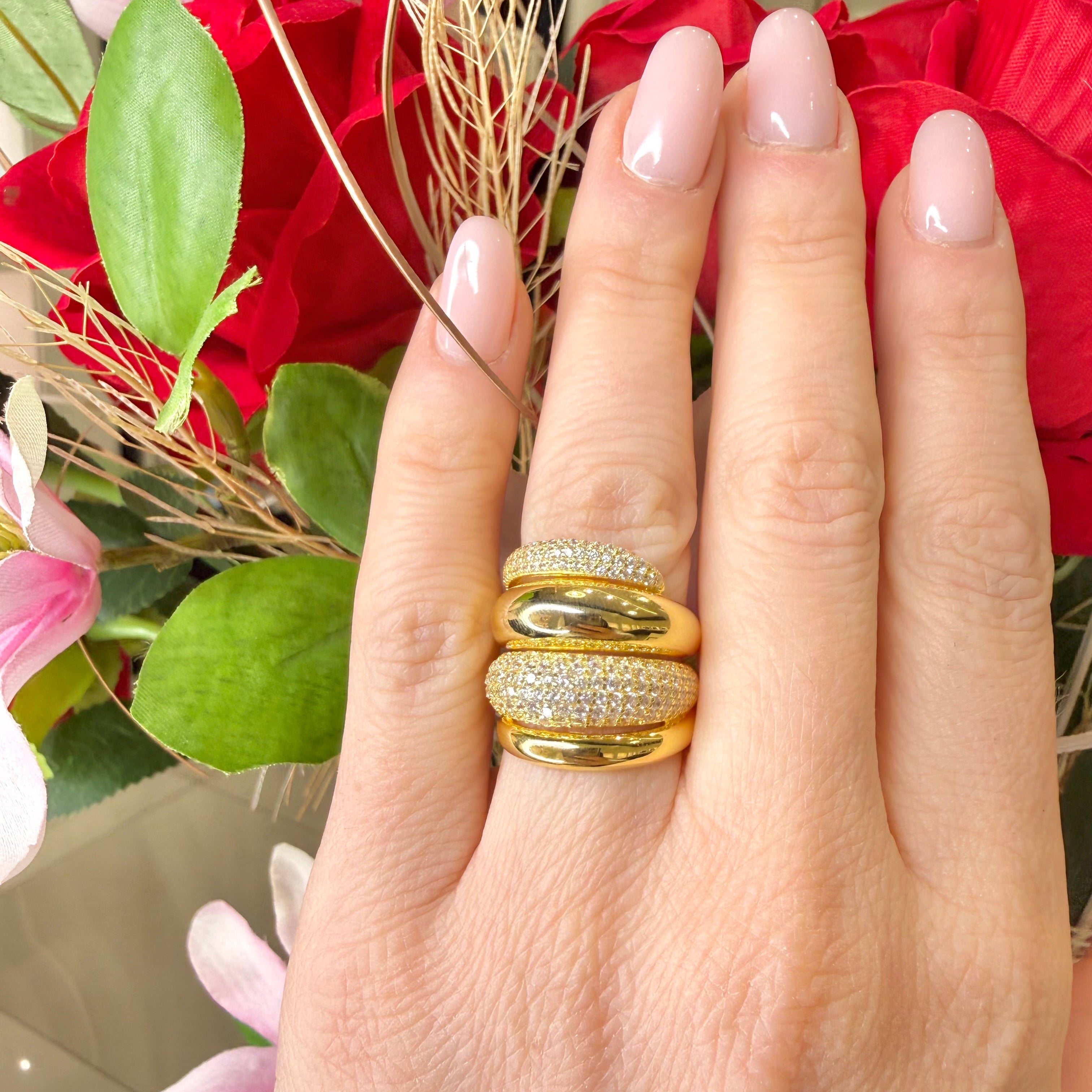 ANELLO FASCIA IN ARGENTO GOLD CON ZIRCONI