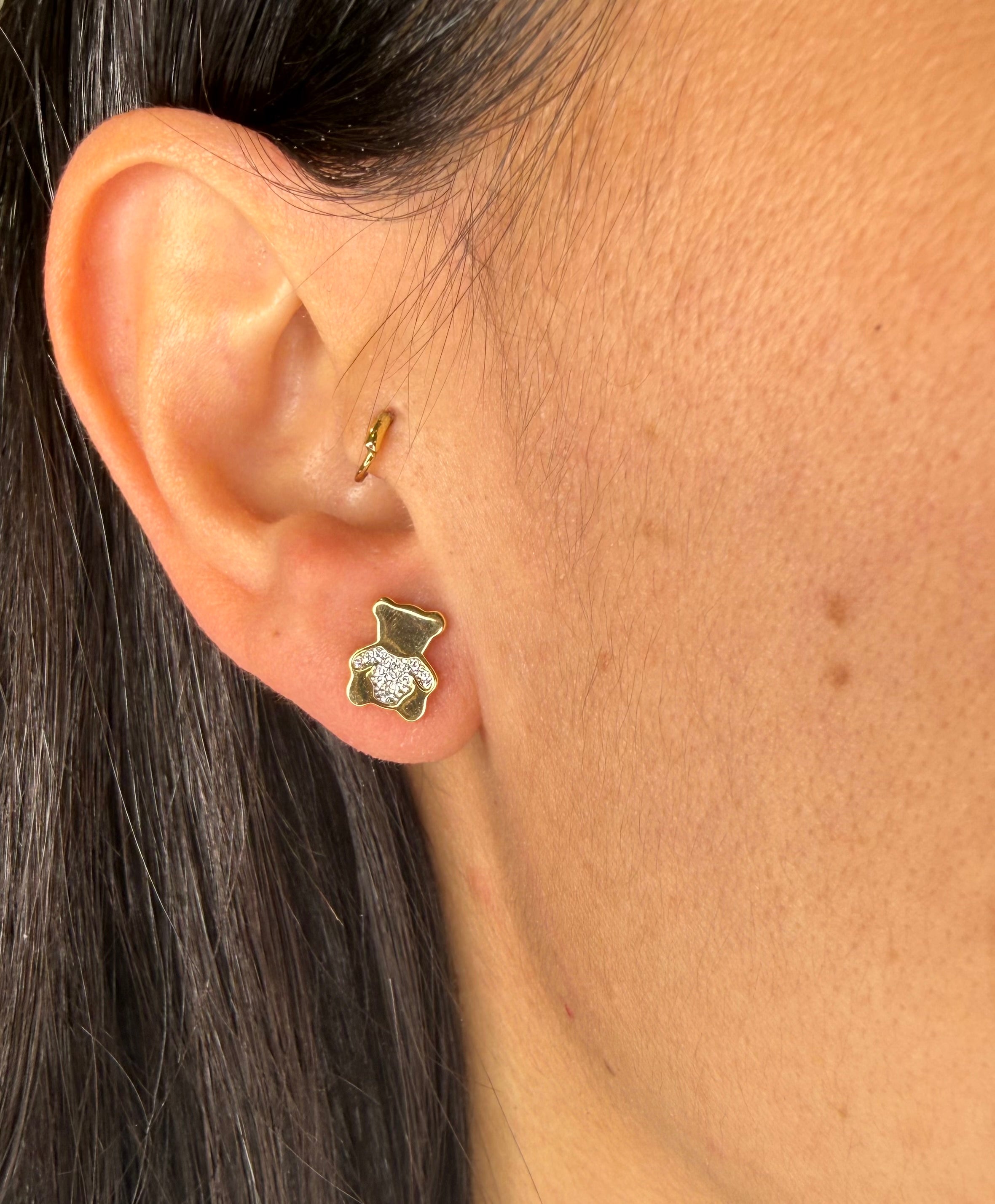 ORECCHINI ORSETTO CON ZIRCONI PAVÉ DORATI IN ARGENTO 925