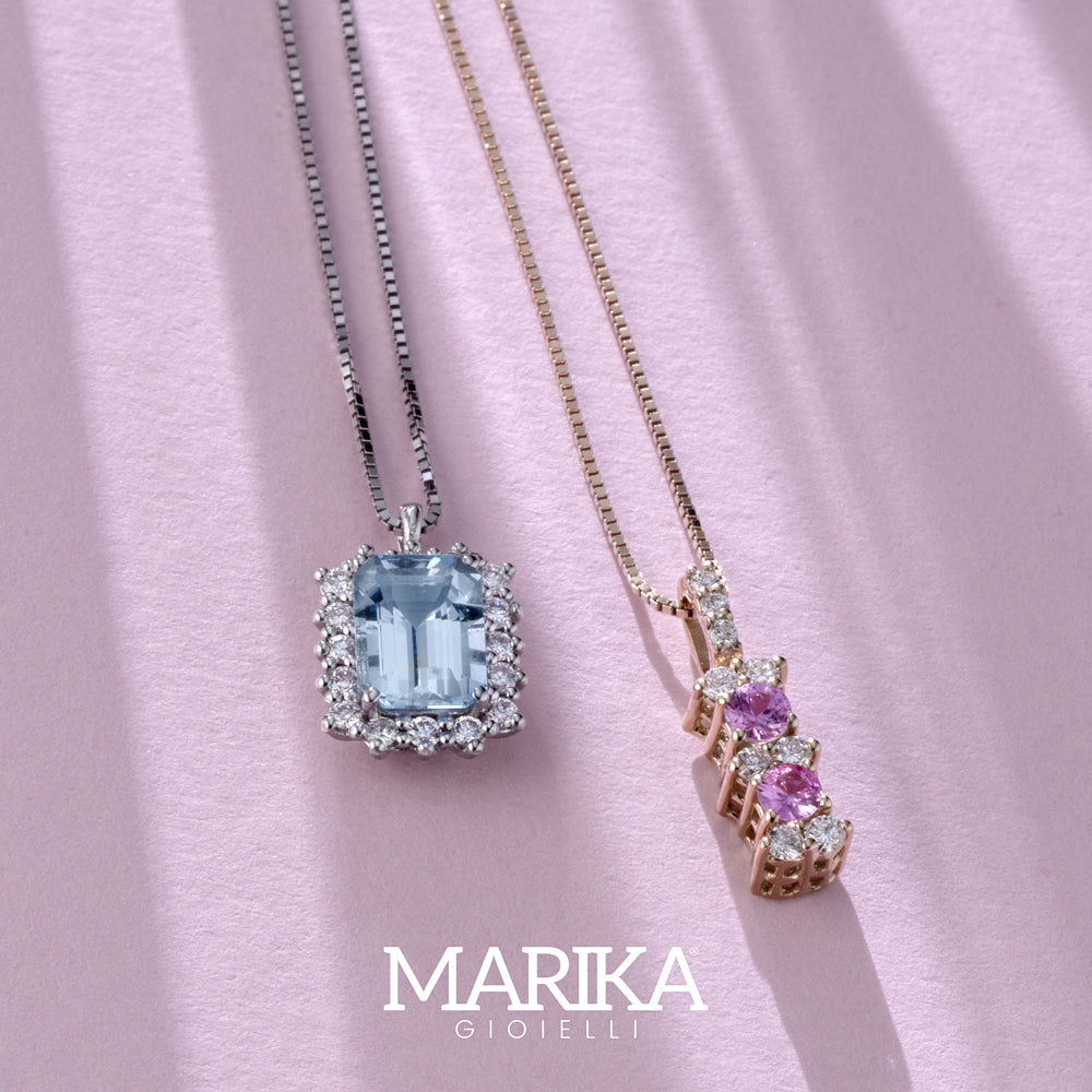 COLLANA IN ORO BIANCO 18 CARATI CON DIAMANTI E ACQUAMARINA