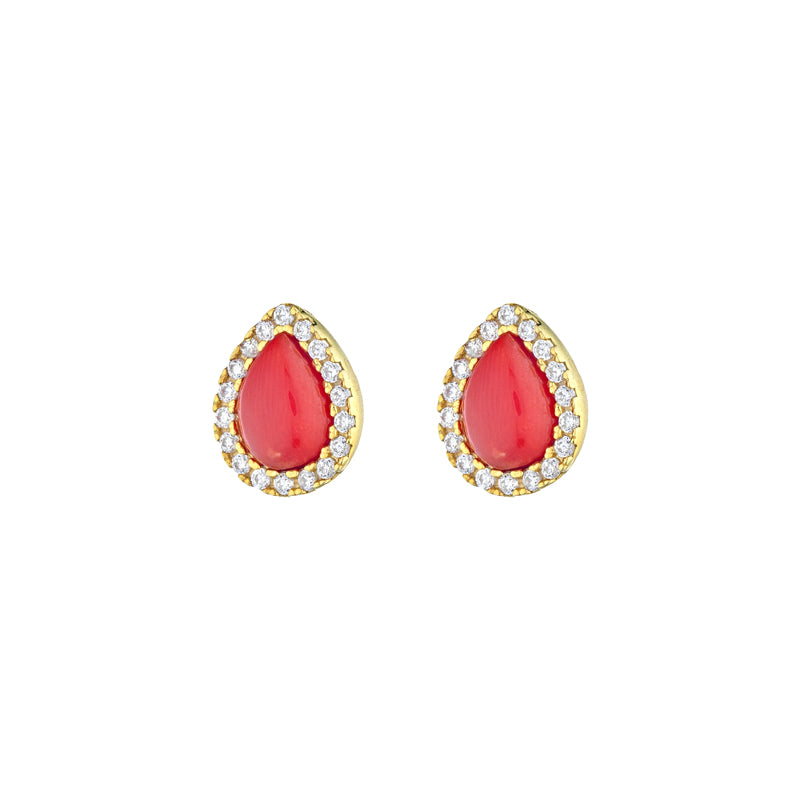 ORECCHINI GOCCIA IN ARGENTO GOLD ZIRCONI E CORALLO NATURALE