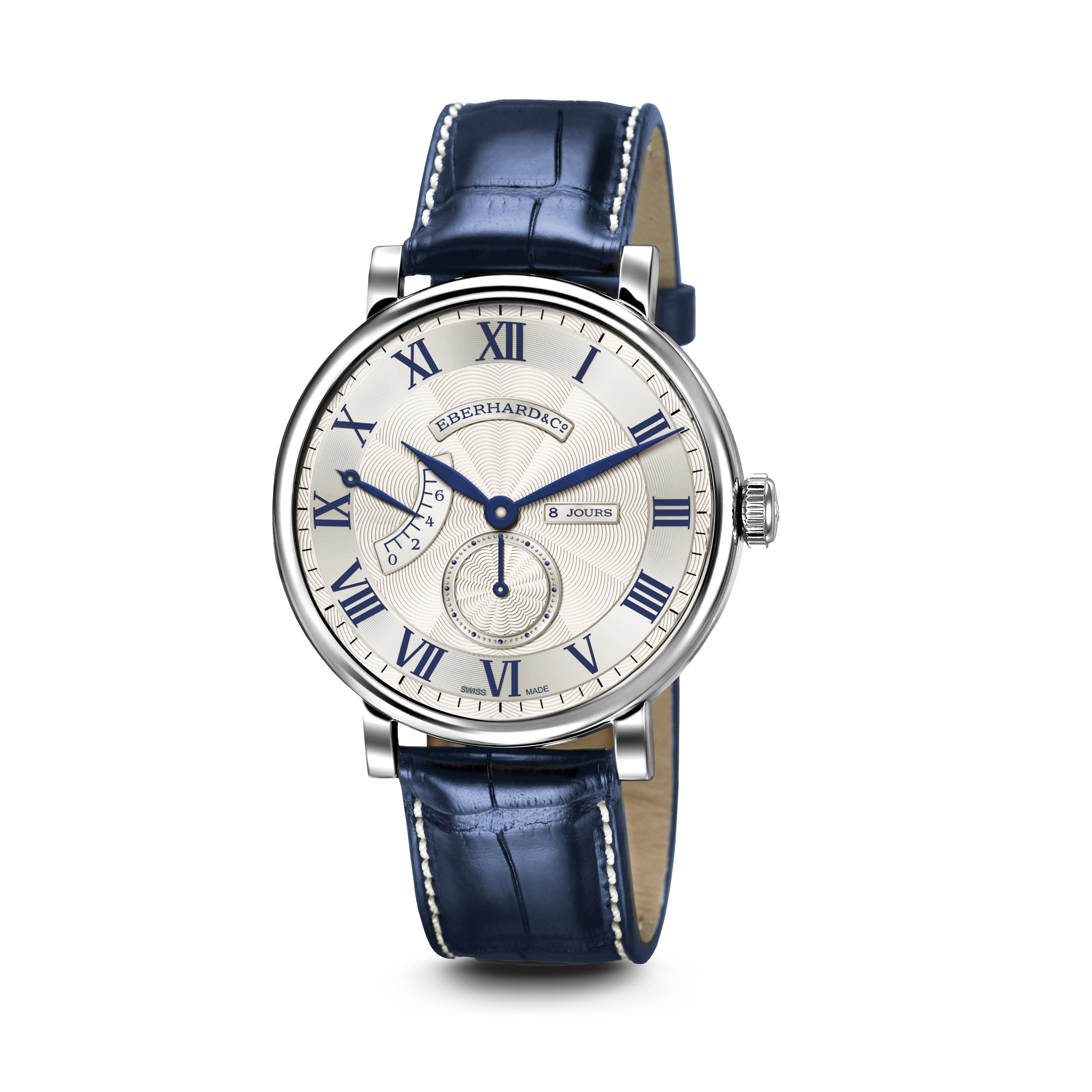 OROLOGIO EBERHARD 8 JOURS GRANDE TAILLE PELLE BLU |41MM|