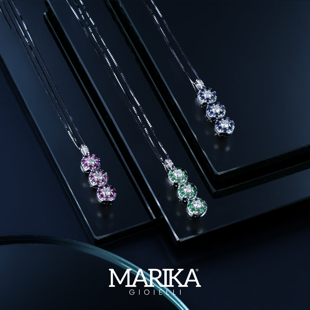 COLLANA TRILOGY IN ORO BIANCO 18KT CON DIAMANTI E ZAFFIRI