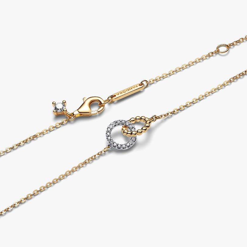 COLLANA PANDORA CERCHI INTRECCIATI SFERE E PAVE'