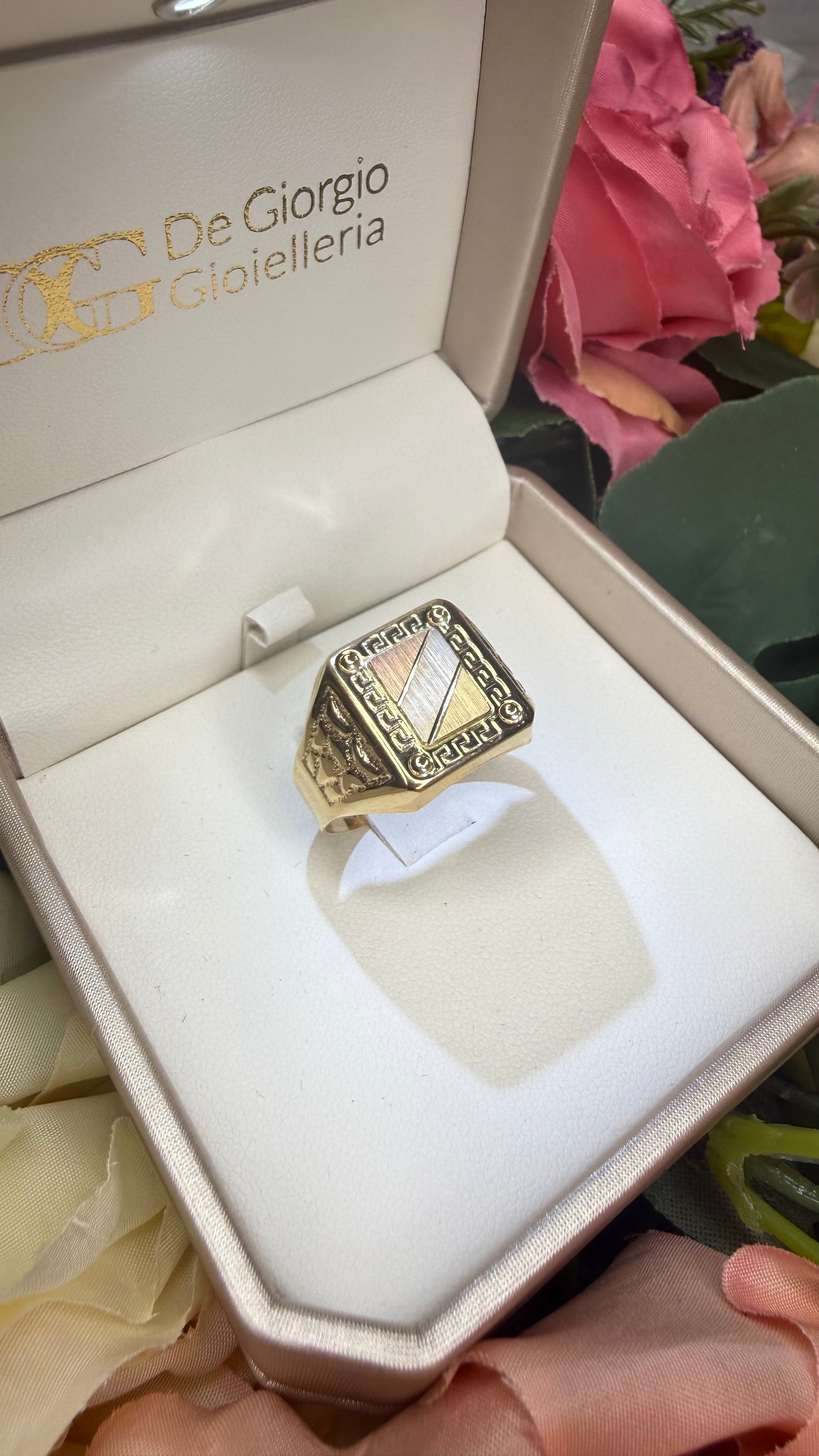Anello Uomo Chevalier Greca Tricolore in Oro 18KT (750)