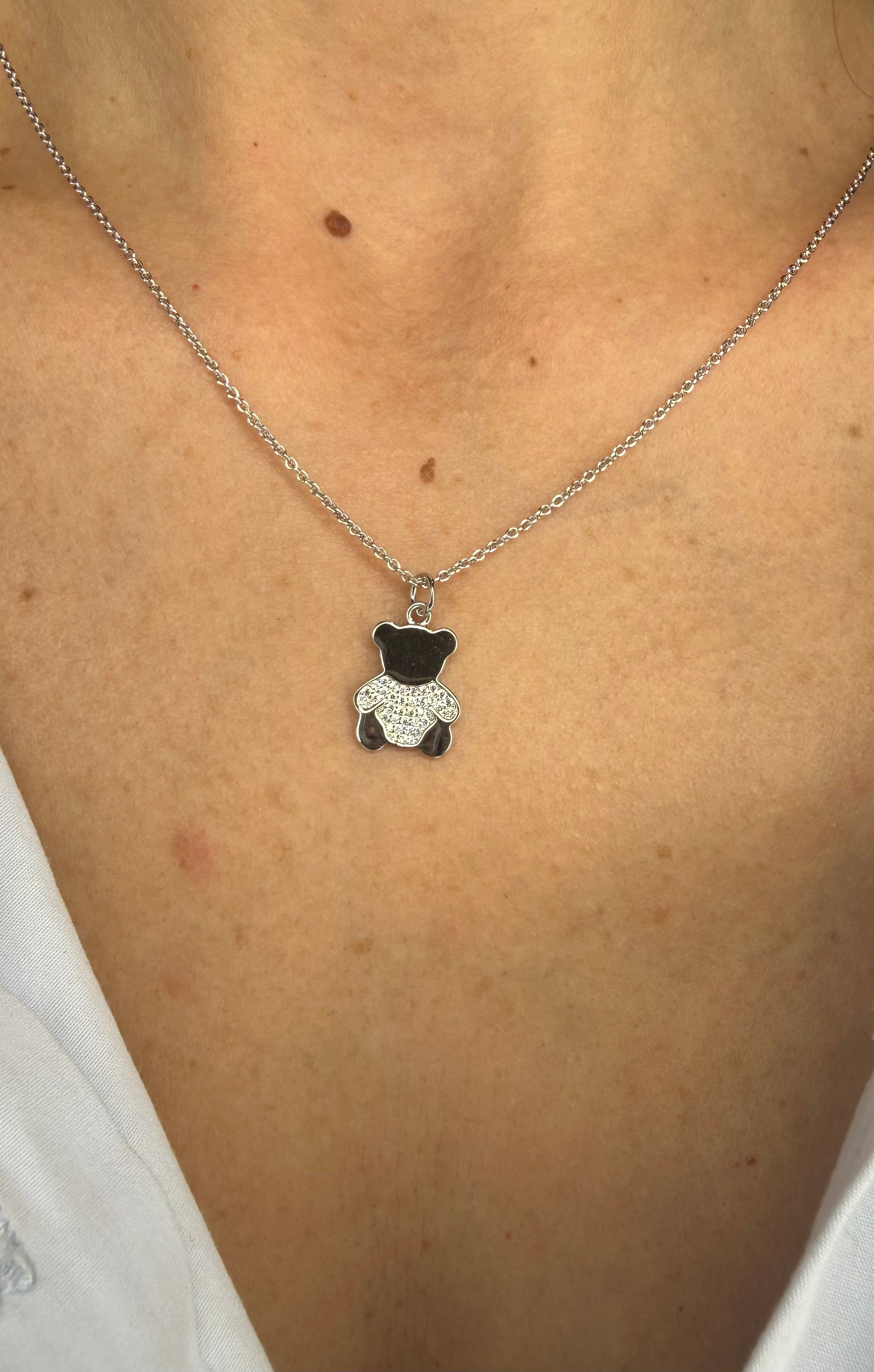 COLLANA ORSETTO CON ZIRCONI PAVÉ IN ARGENTO 925