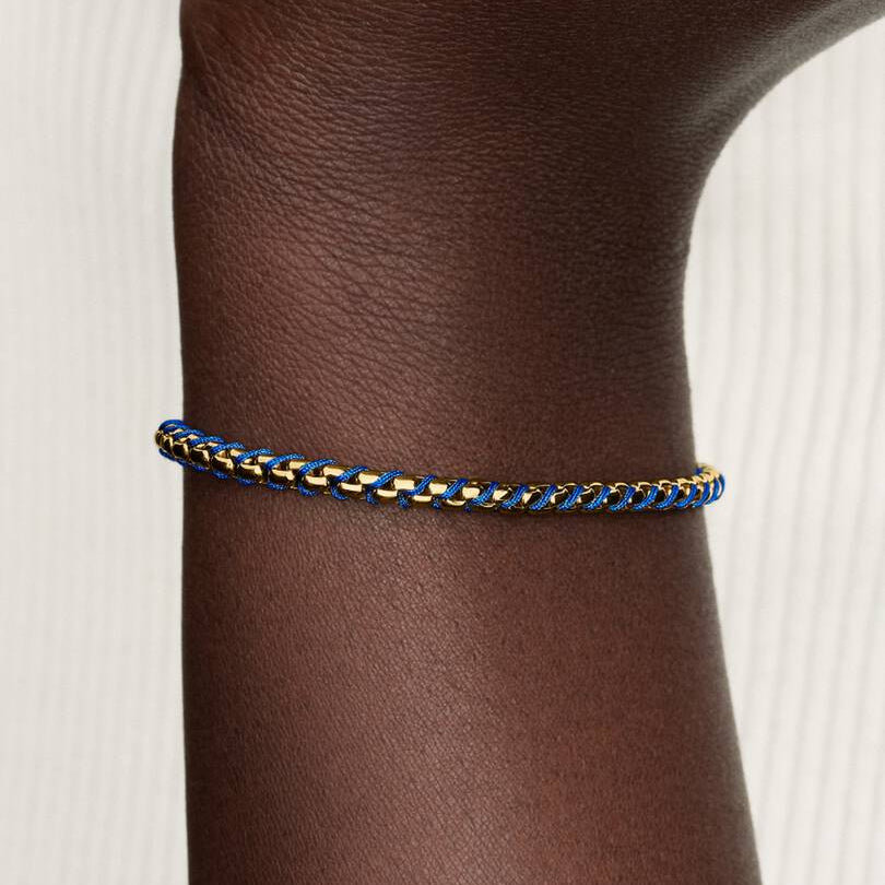 BRACCIALE PANDORA INTRECCIO TESSUTO BLU PLACCATO ORO 14KT