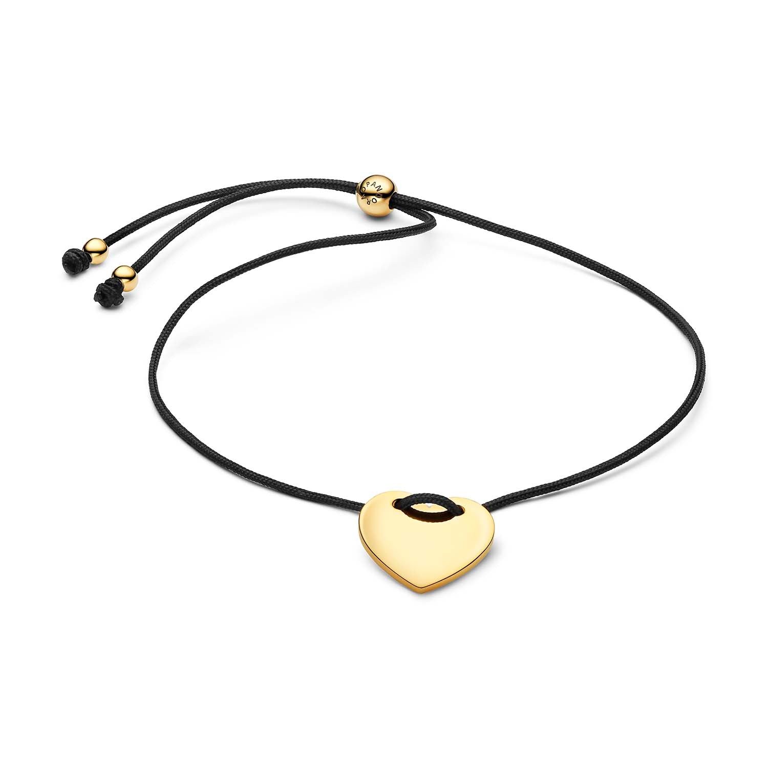 BRACCIALE PANDORA CORDINO NERO CON CUORE DA INCIDERE