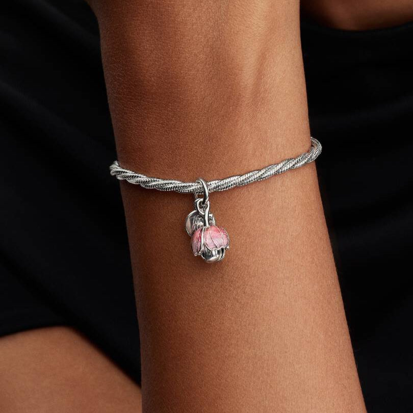 CHARM PANDORA PENDENTE FIORE APRIBILE CON CUORE "THANK YOU"