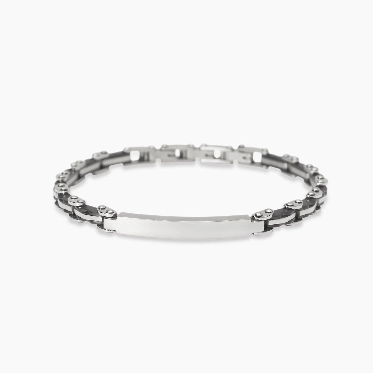 BRACCIALE KIDULT ACCIAIO E NERO CON PIASTRA
