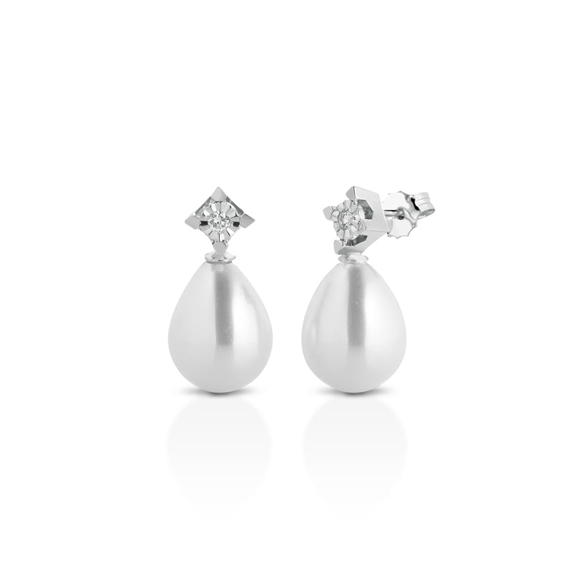 ORECCHINI IN ORO BIANCO 18KT CON DIAMANTI E MADREPERLE