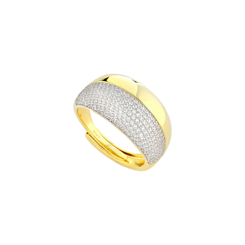 ANELLO BOMBATO IN ARGENTO GOLD E ZIRCONI