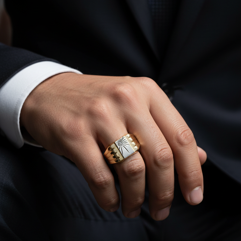 Anello uomo in oro giallo e bianco 18KT (750) – Made in Italy