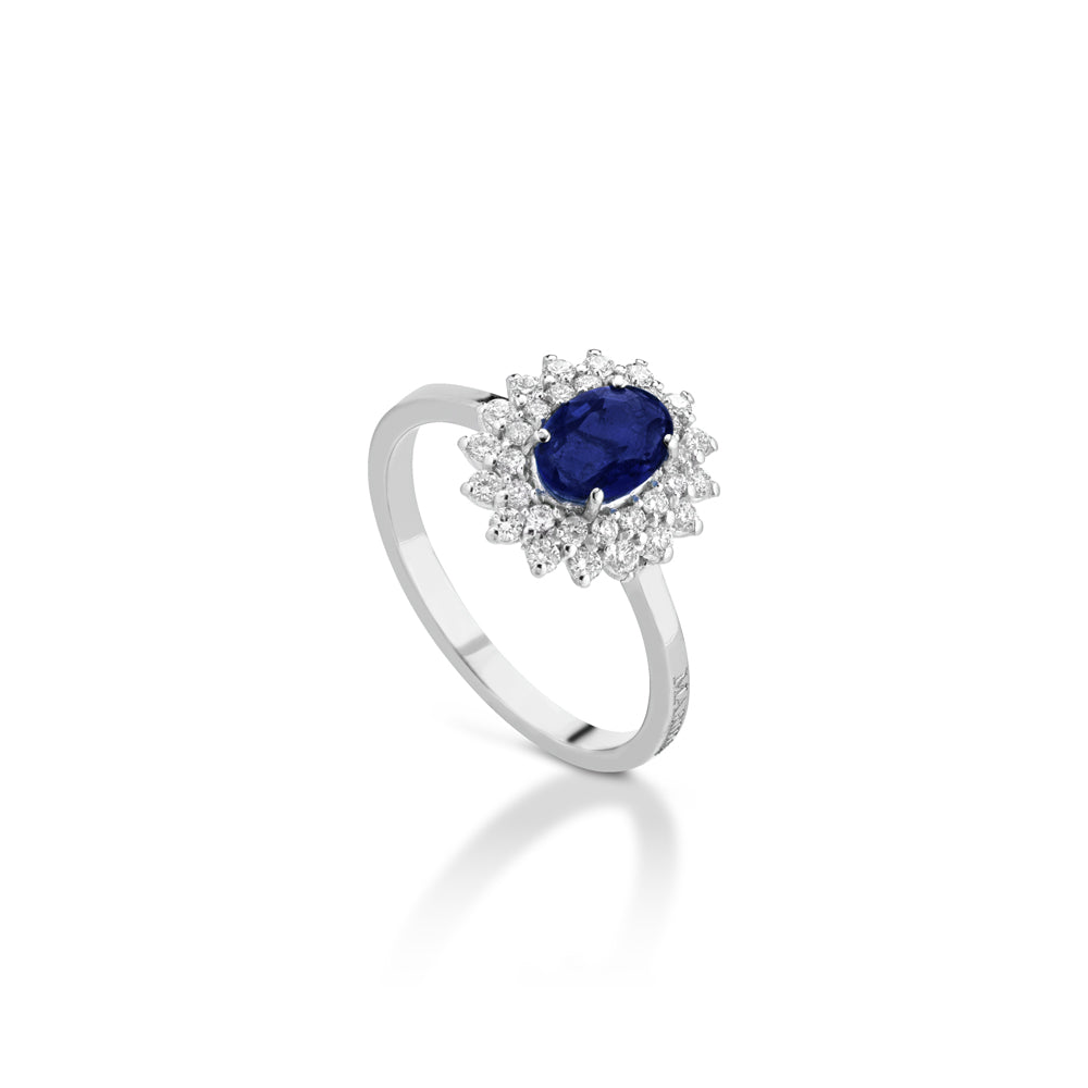 ANELLO IN ORO BIANCO 18 CARATI CON DIAMANTI E ZAFFIRO