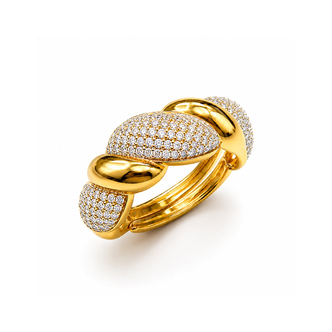 ANELLO FASCIA INTRECCIATA CON ZIRCONI IN ARGENTO 925 DORATO