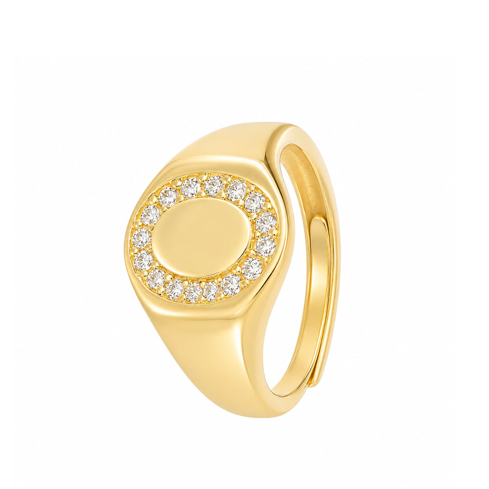 ANELLO UNISEX CHEVALIER OVALE CON ZIRCONI IN ARGENTO 925 DORATO