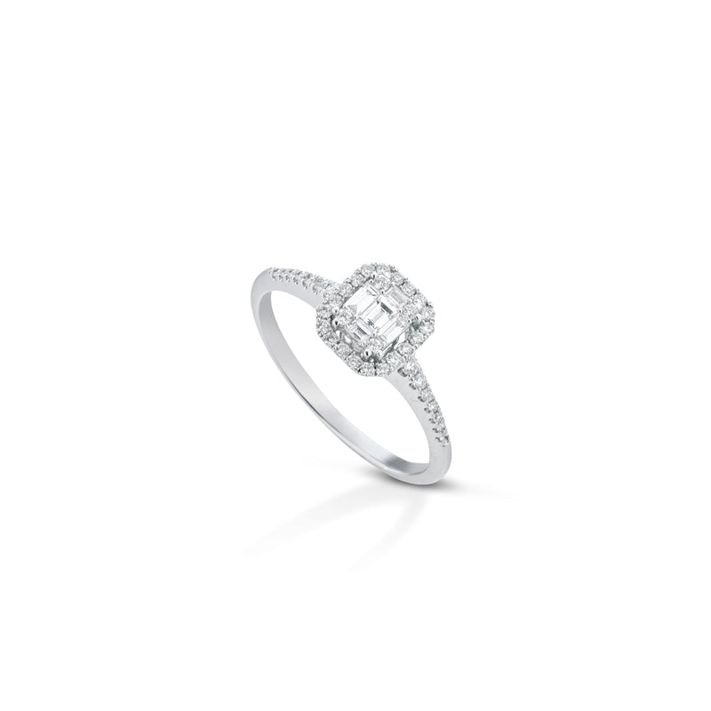 ANELLO IN ORO BIANCO 18 CARATI CON DIAMANTI E BAGUETTE