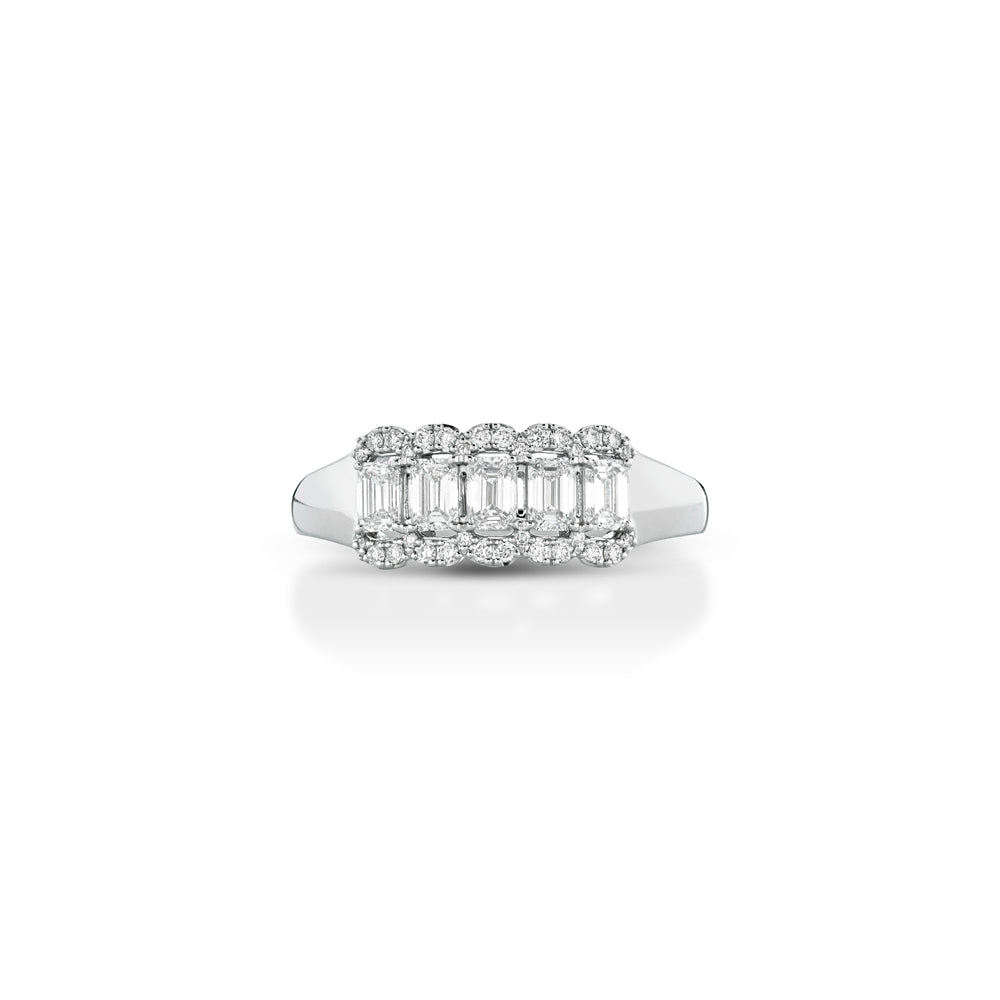 ANELLO VERETTA IN ORO BIANCO 18KT CON DIAMANTI E BAGUETTE