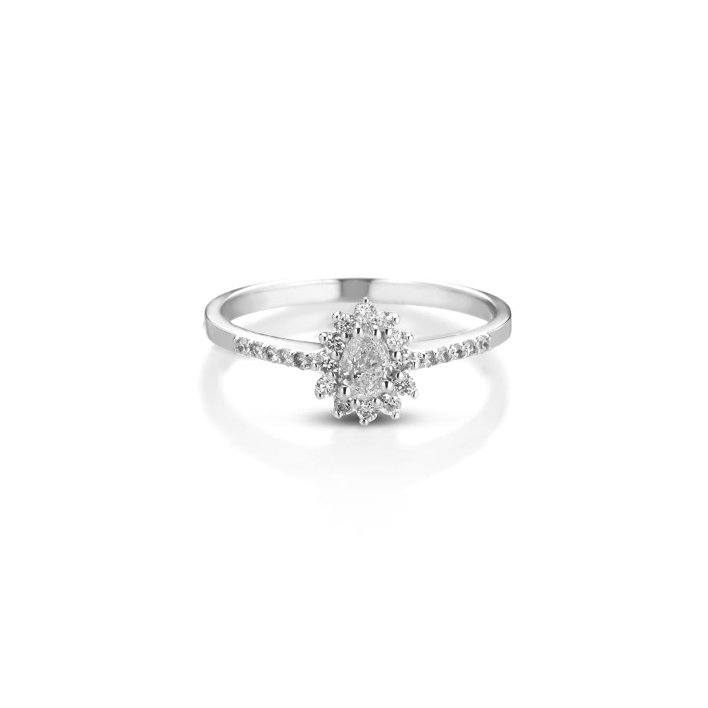 ANELLO SOLITARIO IN ORO BIANCO 18 CARATI CON DIAMANTE GOCCIA
