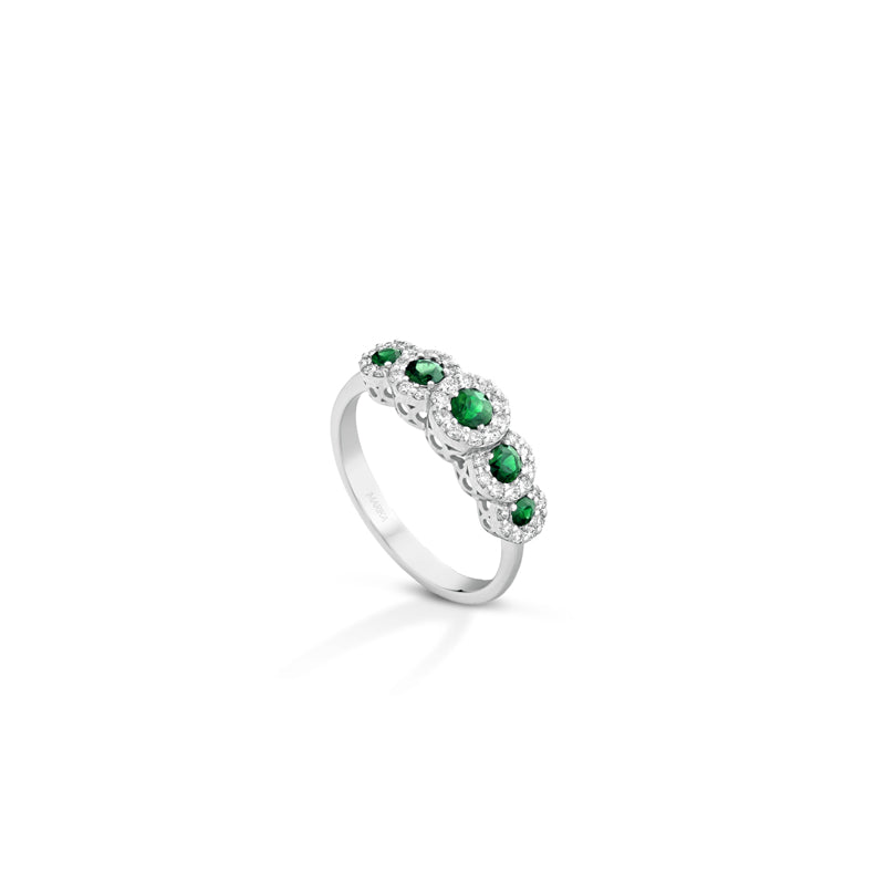 ANELLO VERETTA IN ORO BIANCO 18KT CON DIAMANTI E SMERALDI