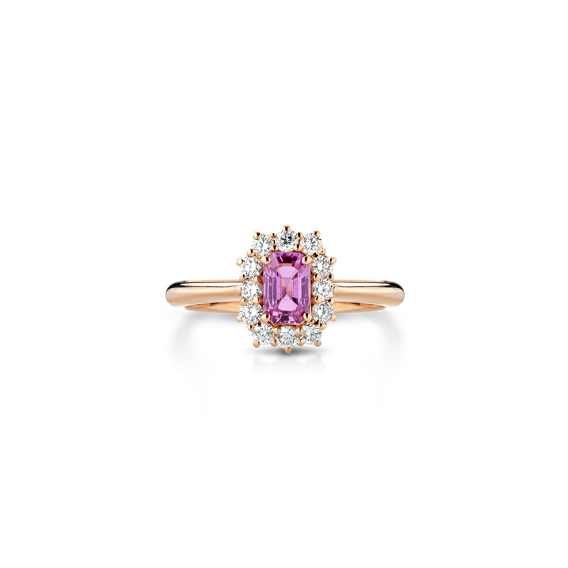 ANELLO IN ORO ROSA 18 CARATI CON DIAMANTI E ZAFFIRO ROSA