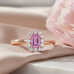 ANELLO IN ORO ROSA 18 CARATI CON DIAMANTI E ZAFFIRO ROSA