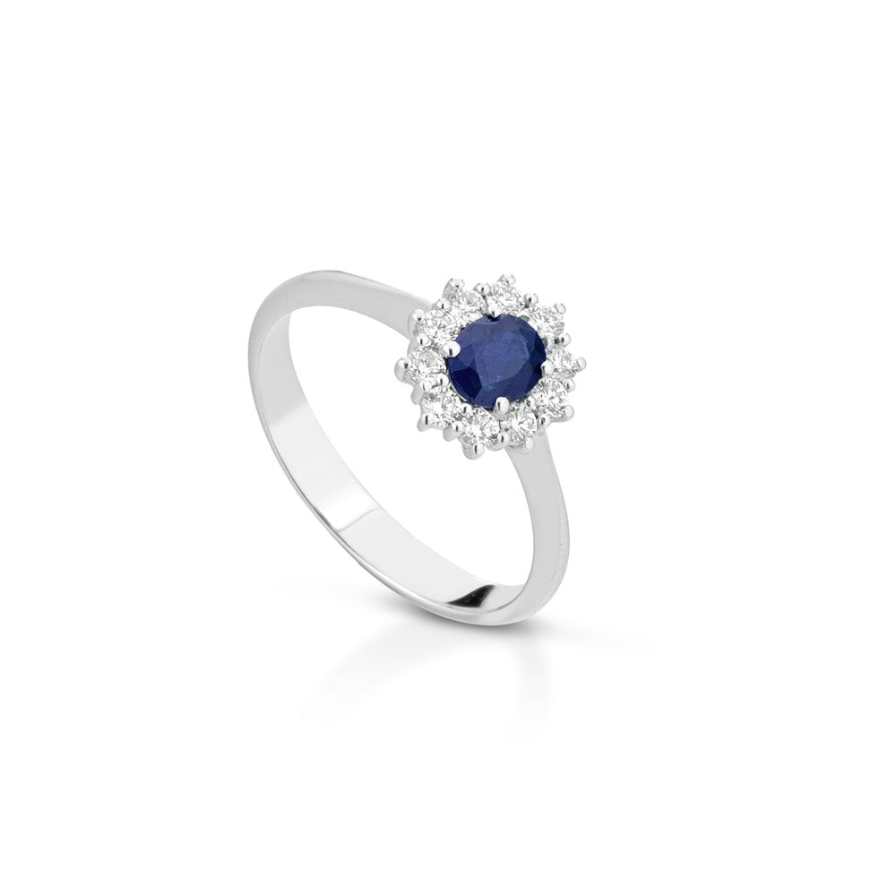 ANELLO IN ORO BIANCO 18 CARATI CON DIAMANTI E ZAFFIRO