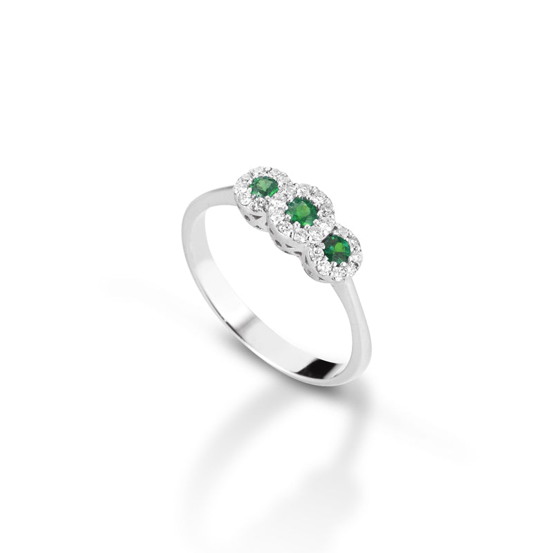 ANELLO IN ORO BIANCO 18 CARATI CON DIAMANTI E SMERALDI