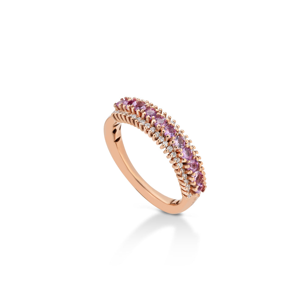 ANELLO IN ORO ROSA 18KT CON DIAMANTI E ZAFFIRI ROSA