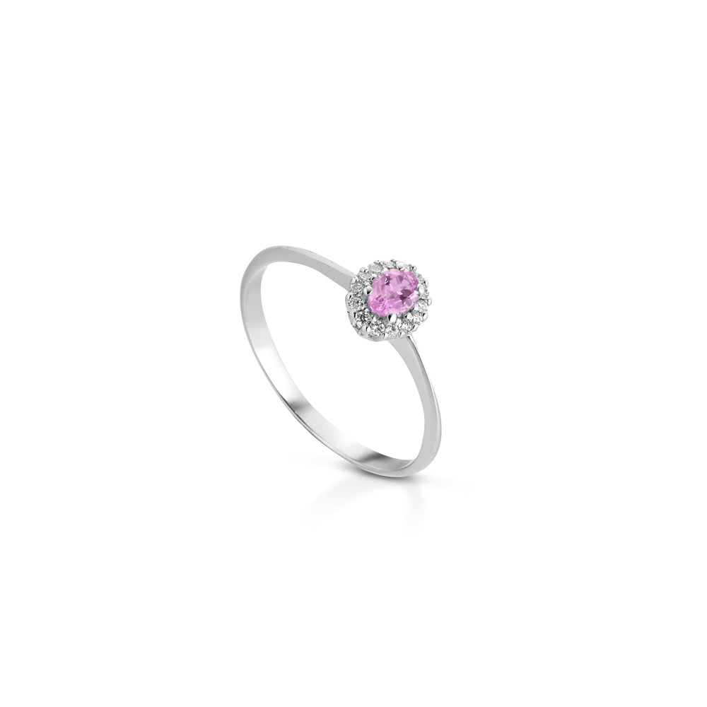 ANELLO IN ORO BIANCO 18 CARATI CON DIAMANTI E ZAFFIRO ROSA