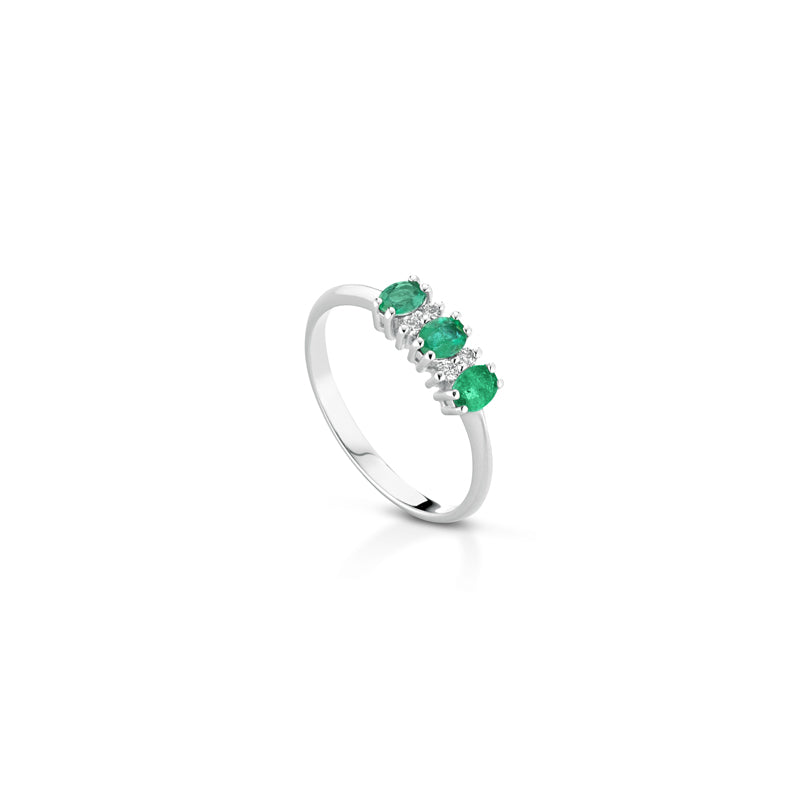ANELLO IN ORO BIANCO 18 CARATI CON DIAMANTI E SMERALDI