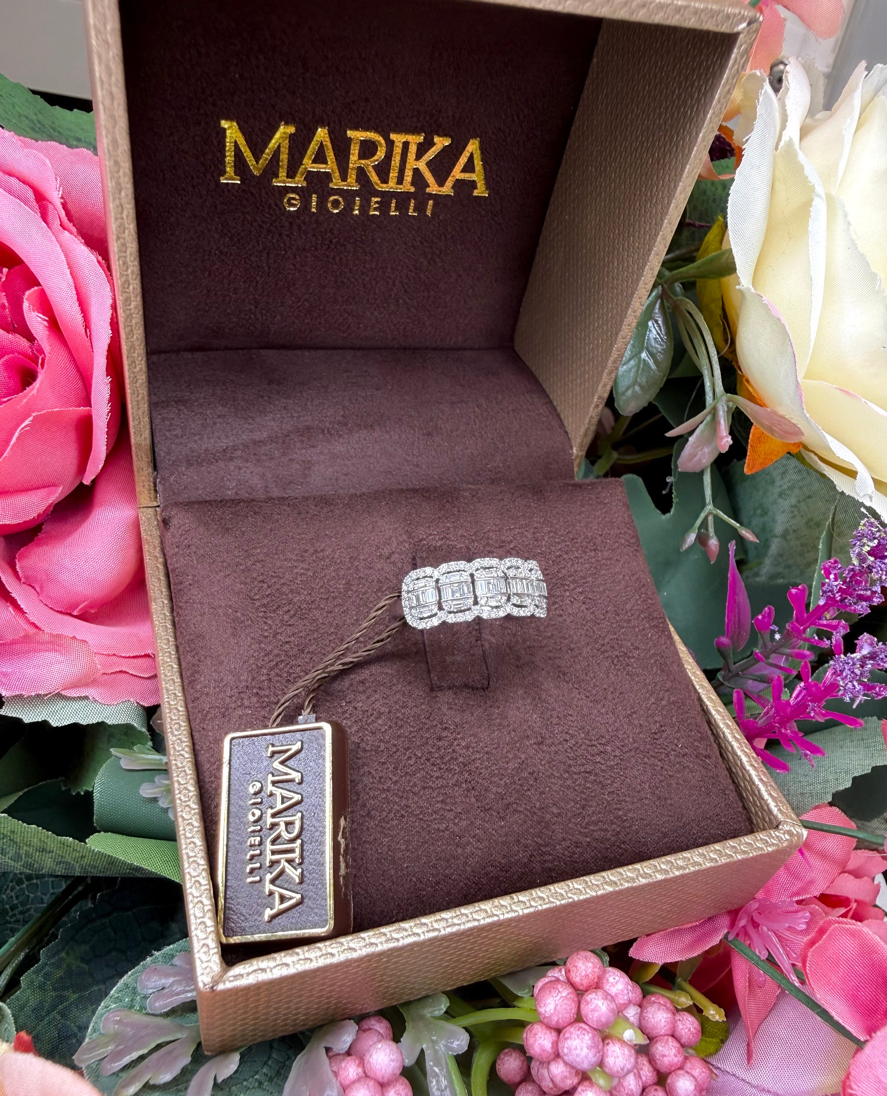 ANELLO VERETTA IN ORO BIANCO 18KT DIAMANTI E BAGUETTE