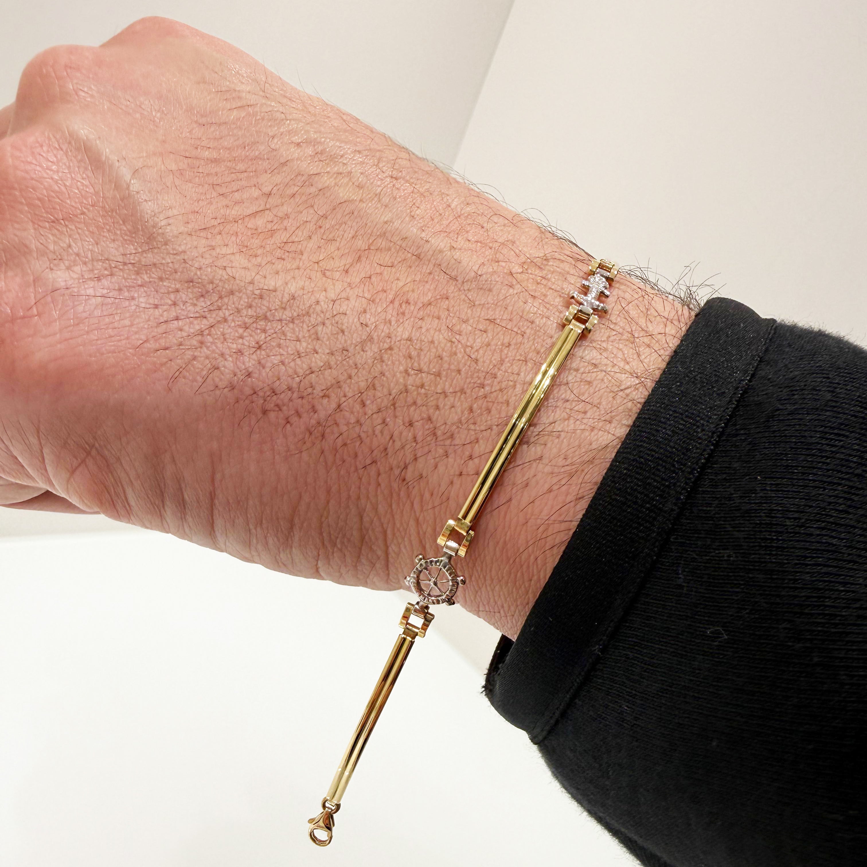 Bracciale timone e ancora in oro giallo 18KT (750) – stile nautico – Made in Italy