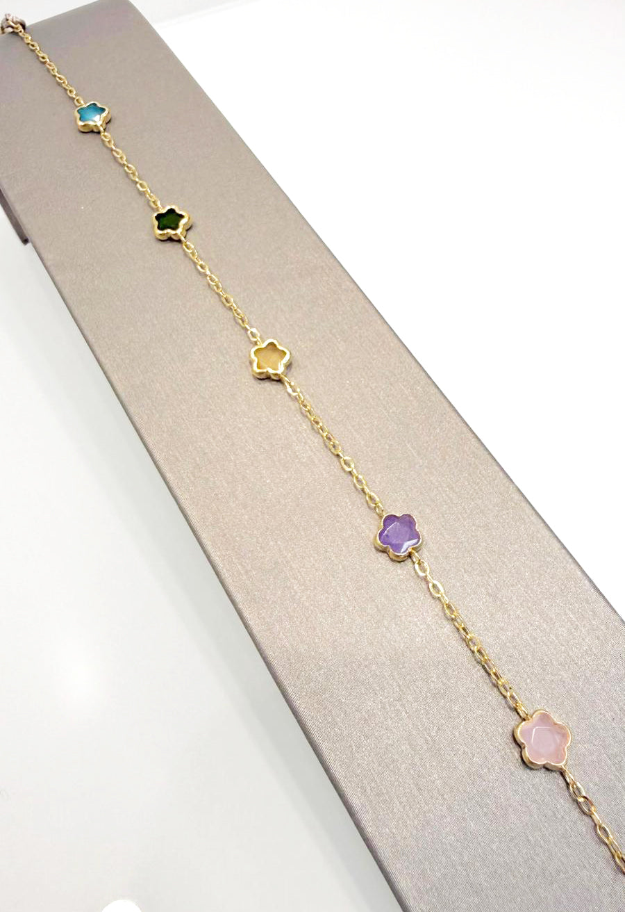 Bracciale con quadrifogli multicolor in oro giallo 18KT (750)