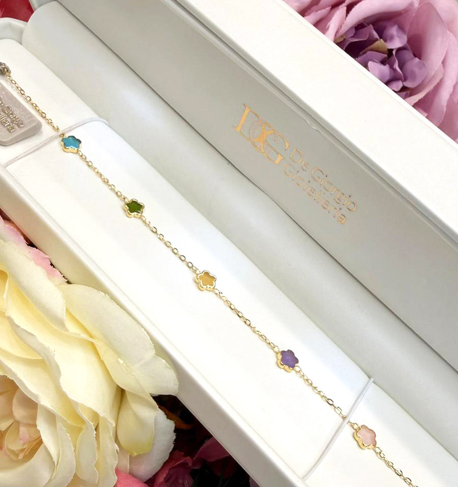 Bracciale con quadrifogli multicolor in oro giallo 18KT (750)