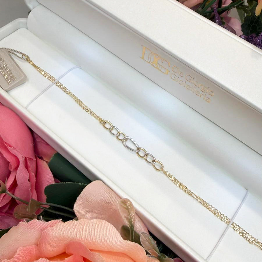 Bracciale Bicolore con Maglie Centrali in Oro 18 KT