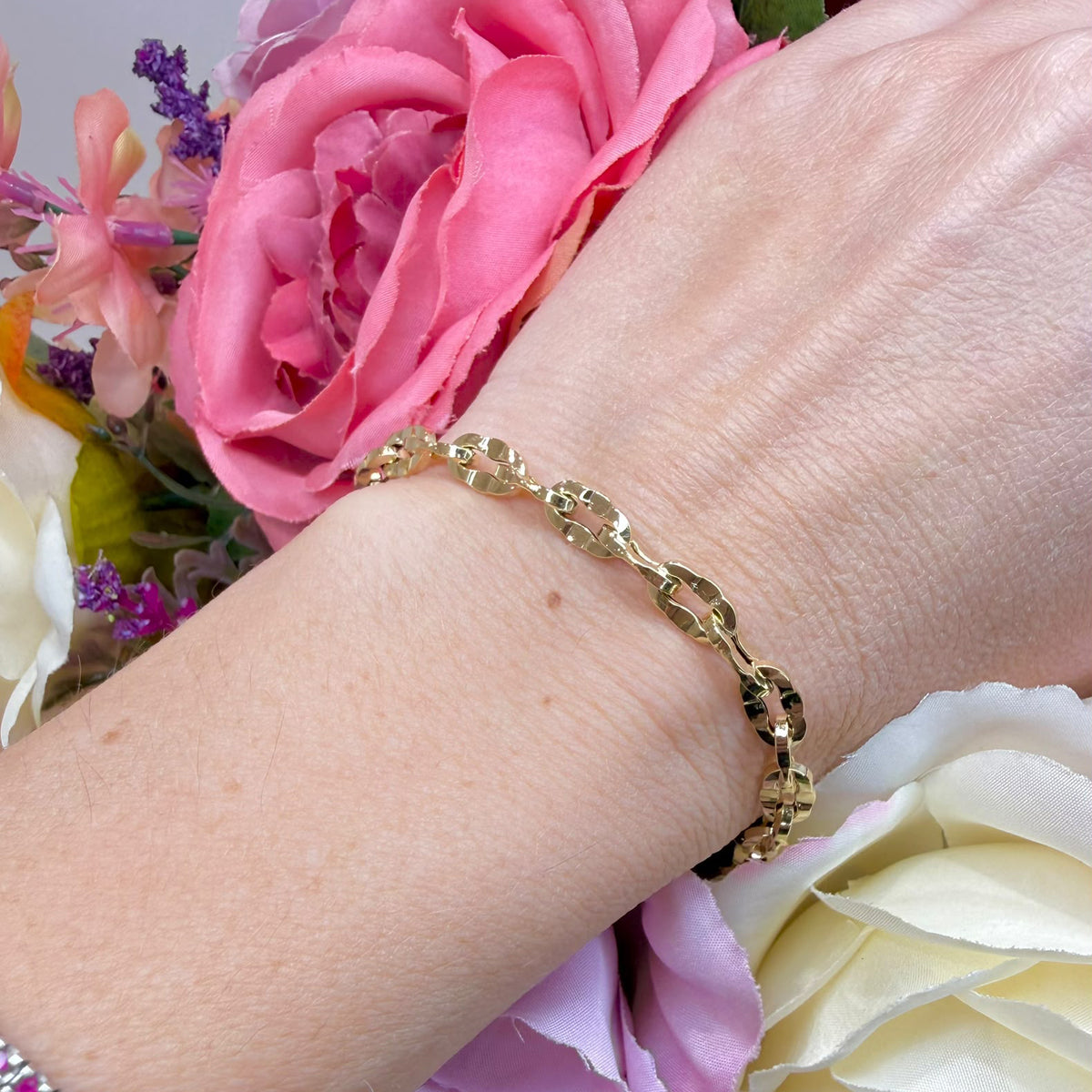 BRACCIALE IN ORO GIALLO 18 KT (750) CON MAGLIE LAVORATE
