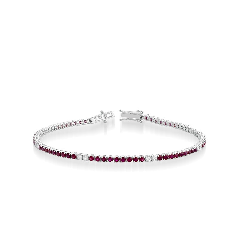 BRACCIALE TENNIS IN ORO BIANCO 18KT CON DIAMANTI E RUBINI