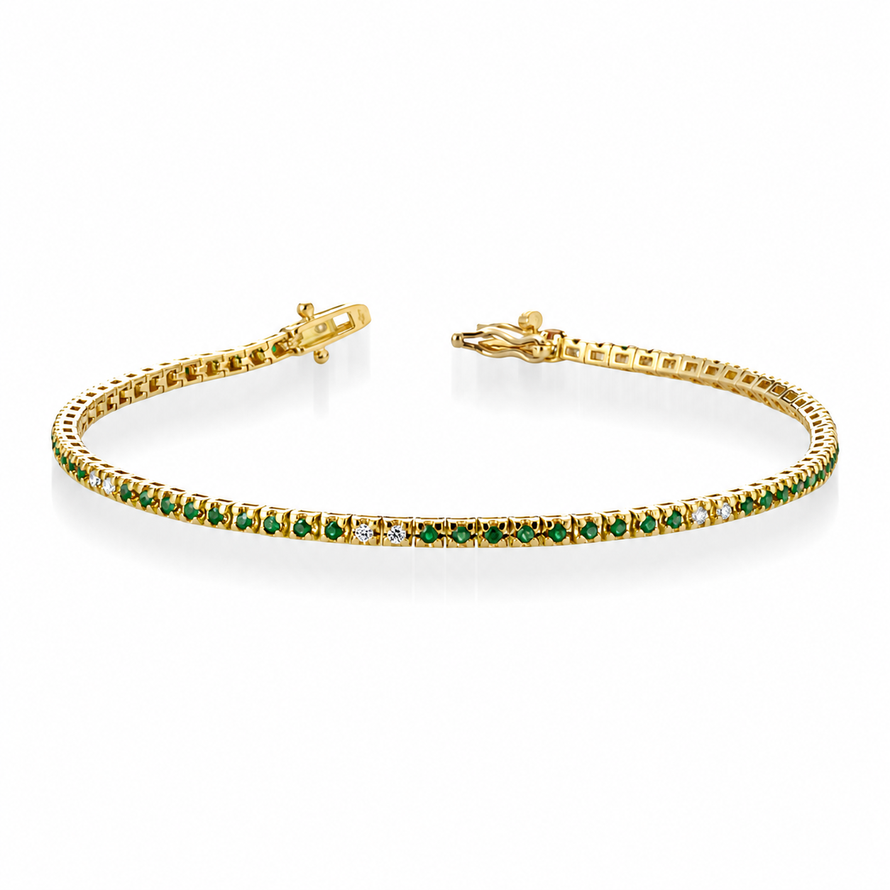BRACCIALE TENNIS IN ORO GIALLO 18KT CON DIAMANTI E SMERALDI