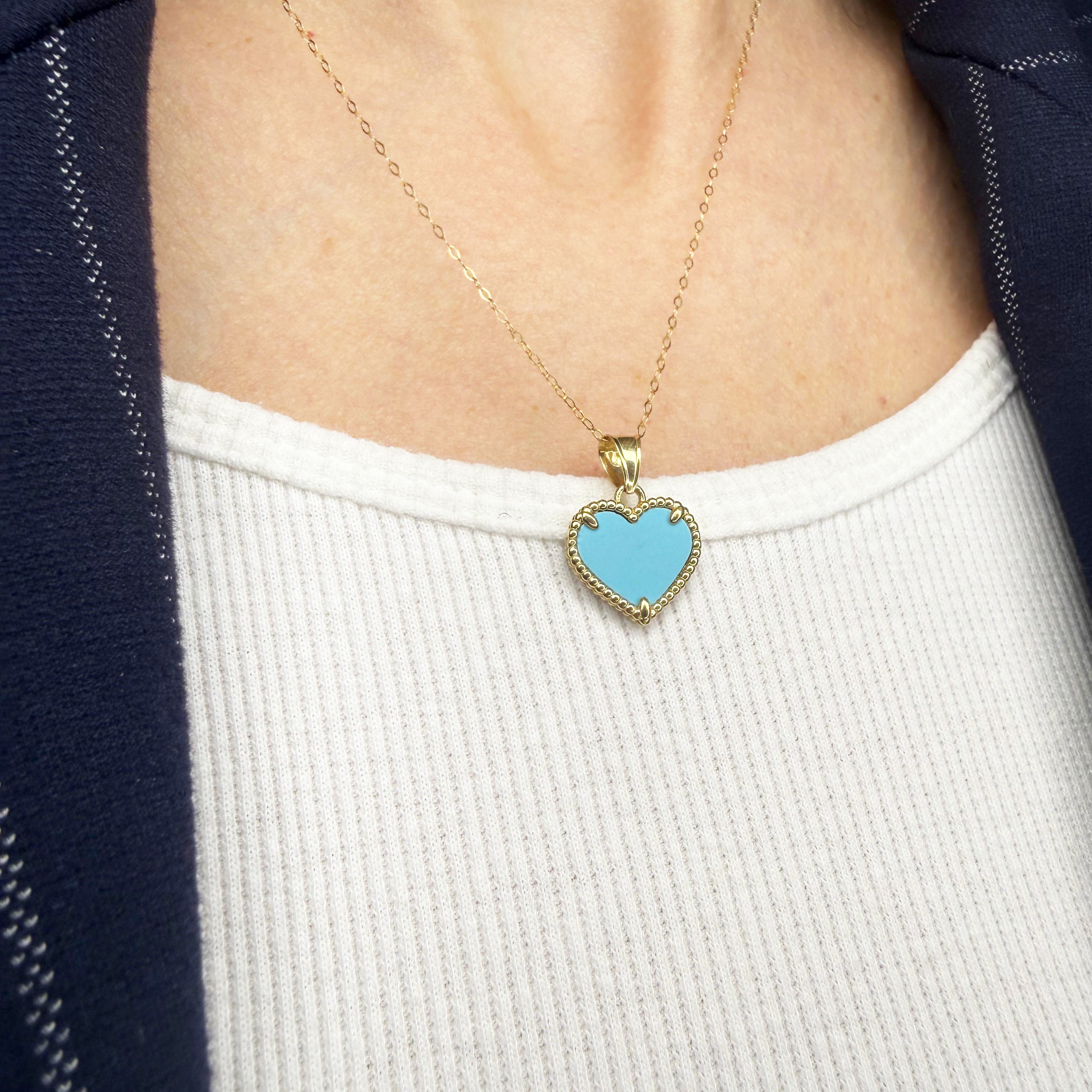 Collana con cuore azzurro in oro giallo 18KT (750) – Made in Italy