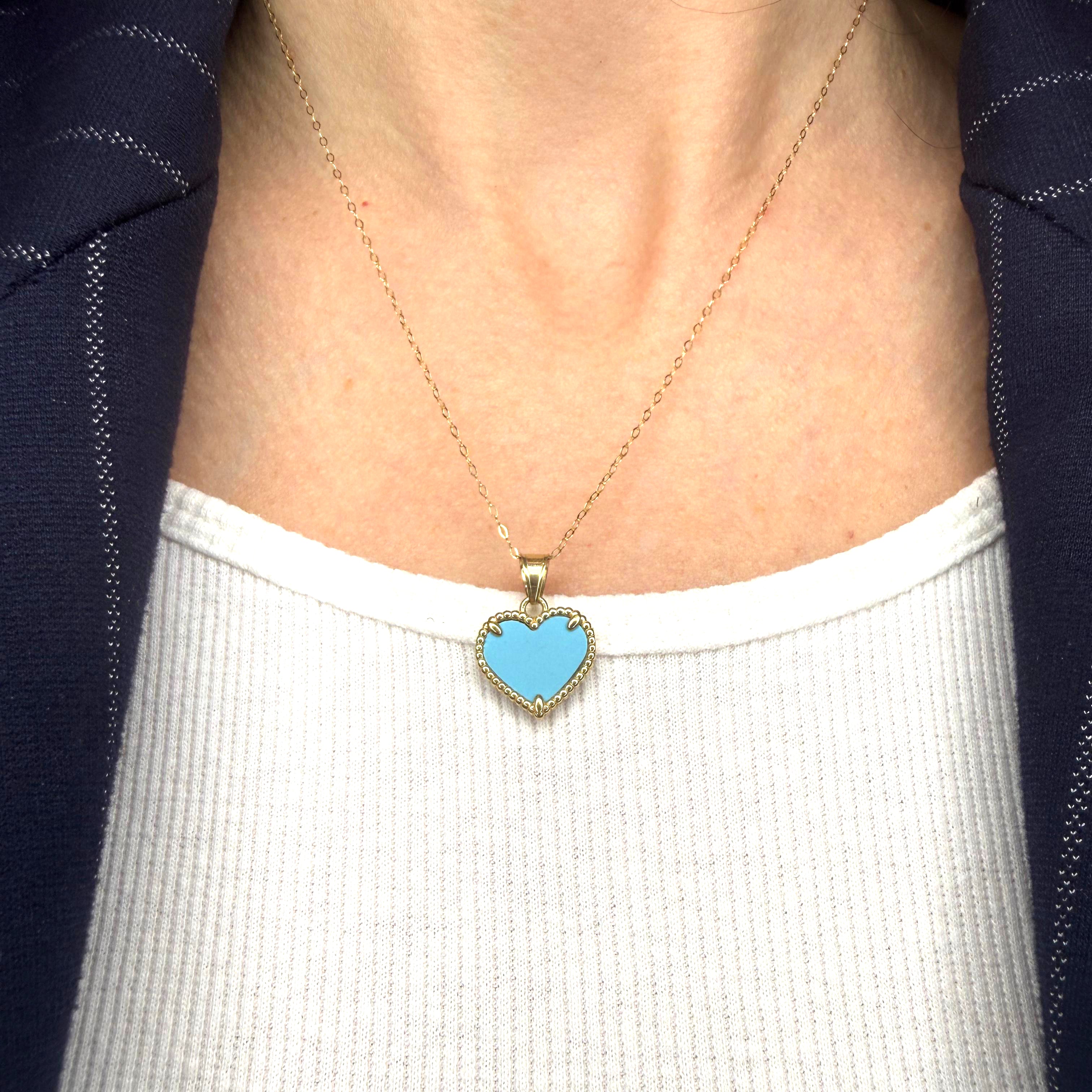 Collana con cuore azzurro in oro giallo 18KT (750) – Made in Italy