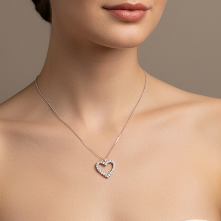 Collana cuore con zirconi in oro bianco 18KT (750) – Made in Italy