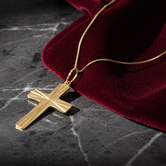 Collana con pendente croce in oro giallo 18KT (750) con lavorazione diamantata