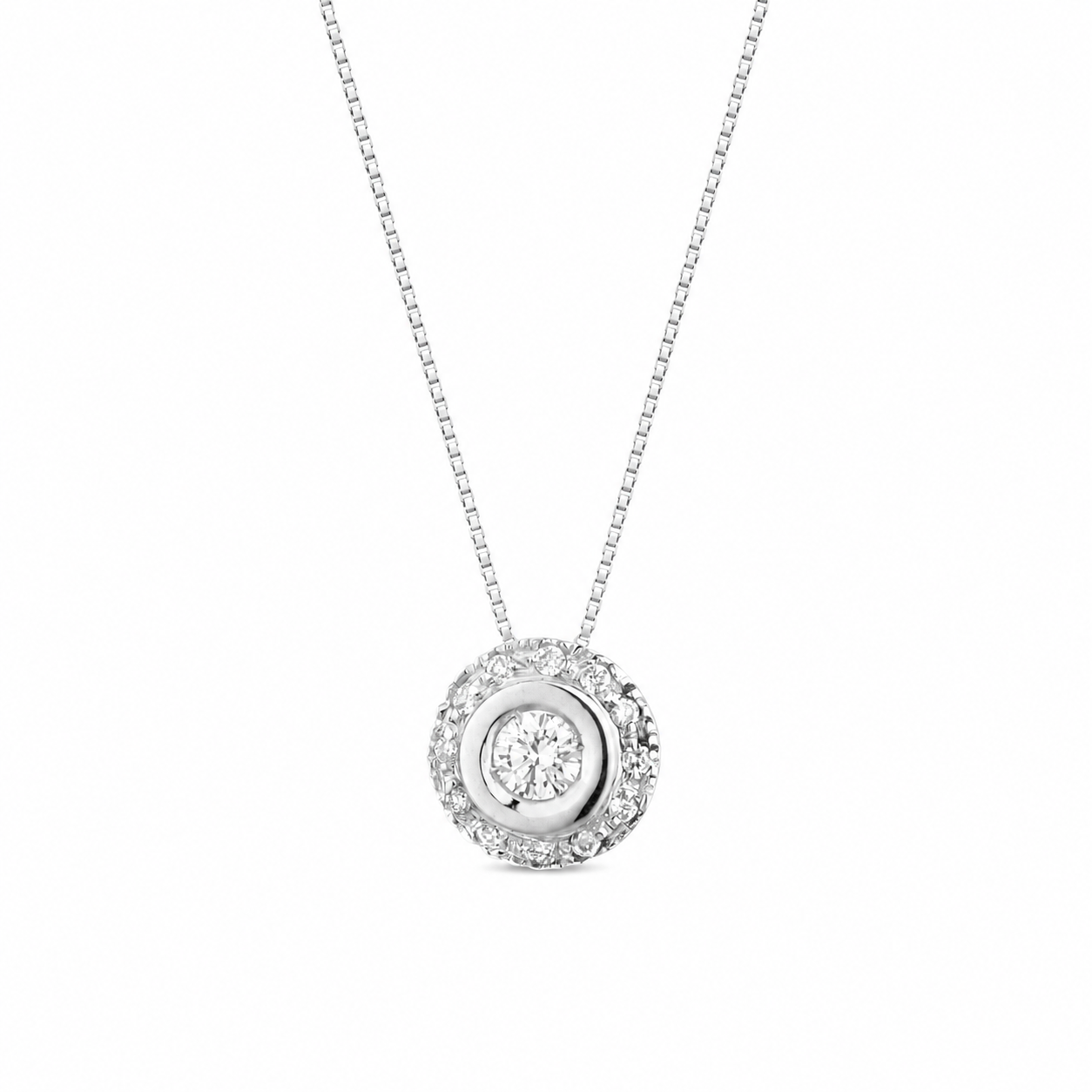 COLLANA PUNTO LUCE IN ORO BIANCO 18 CARATI CON DIAMANTI