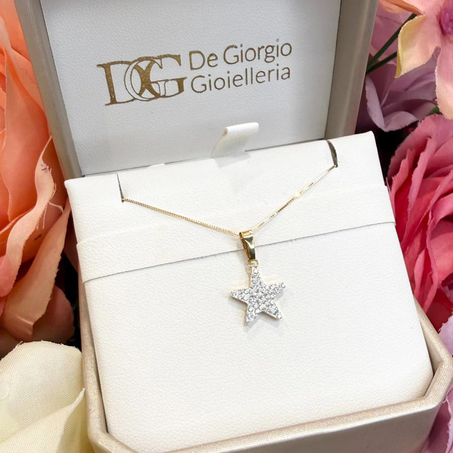 Ciondolo stella da donna con zirconi in oro giallo (750)
