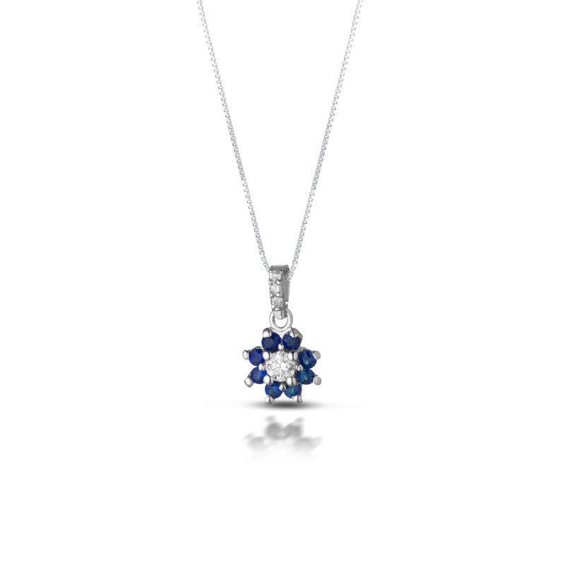 COLLANA IN ORO BIANCO 18KT CON DIAMANTI E ZAFFIRI