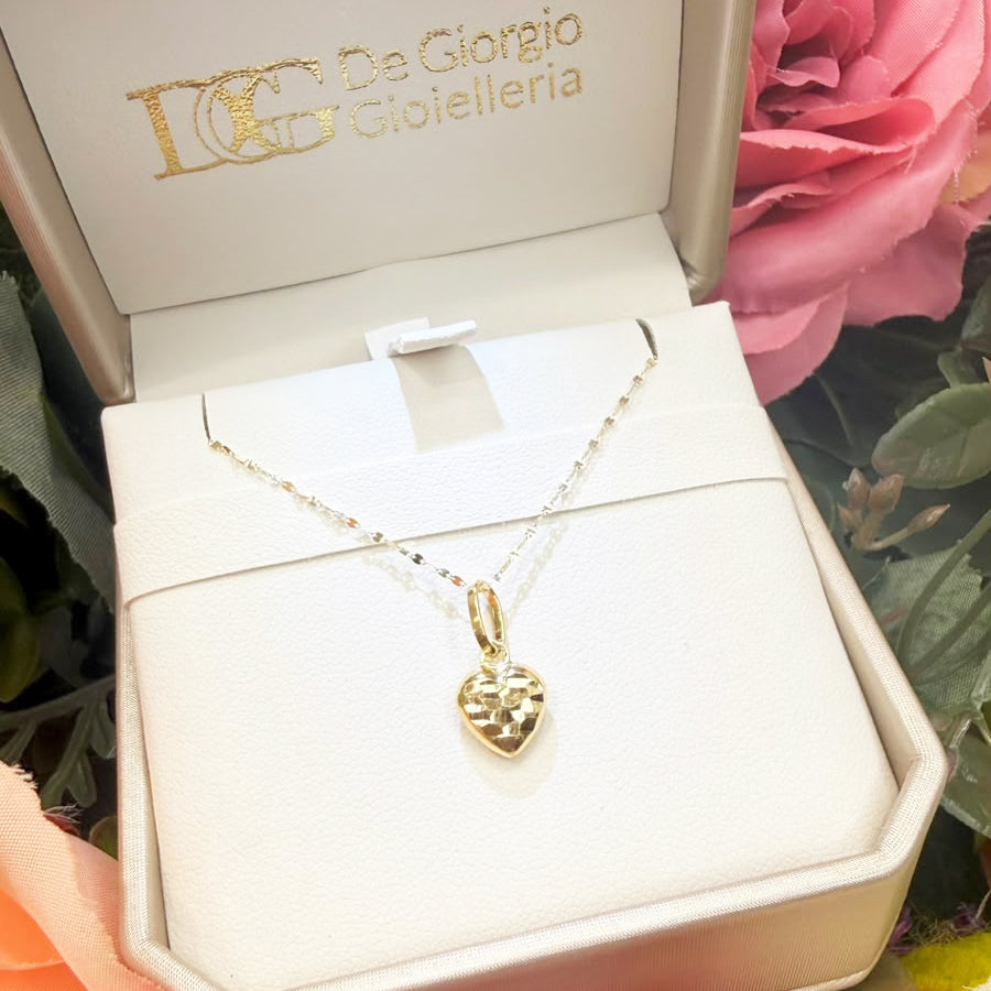 Collana con cuore sfaccettato in oro giallo 18 KT (750)