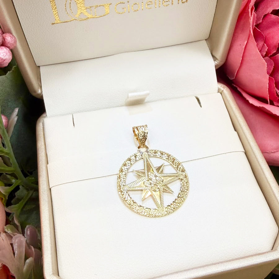 Ciondolo rosa dei venti in oro giallo 18 KT (750)