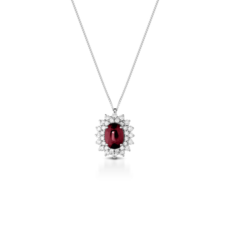 COLLANA IN ORO BIANCO 18 CARATI CON DIAMANTI E RUBINO