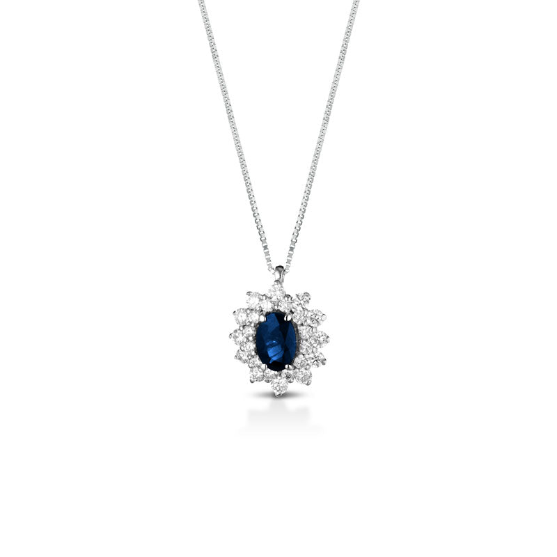 COLLANA IN ORO BIANCO 18KT CON DIAMANTI E ZAFFIRO