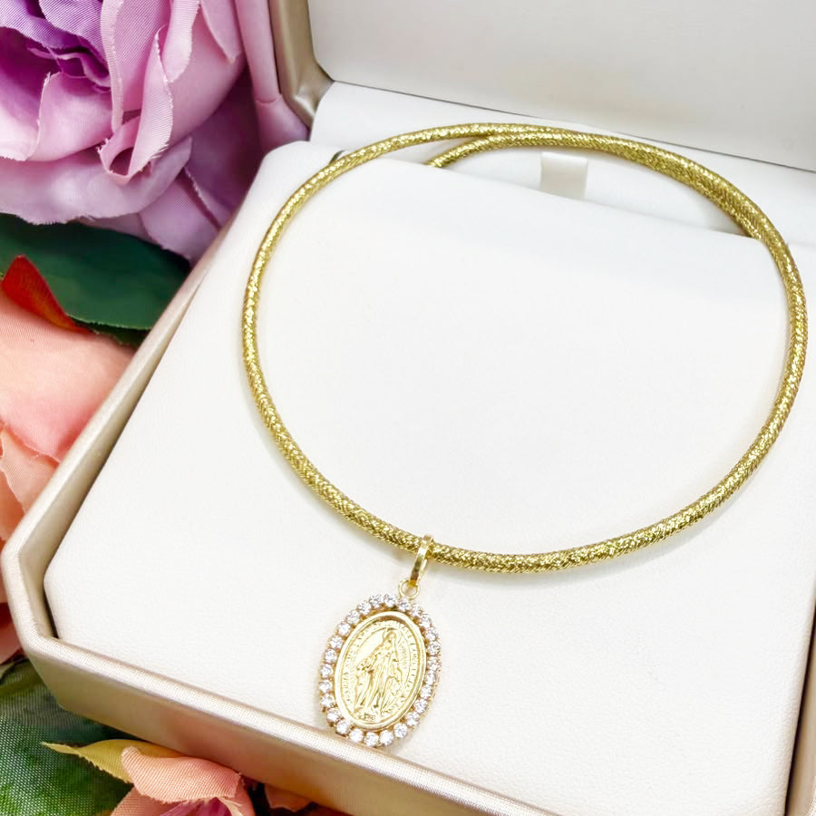 Medaglia Miracolosa in Oro Giallo 18 KT con Zirconi